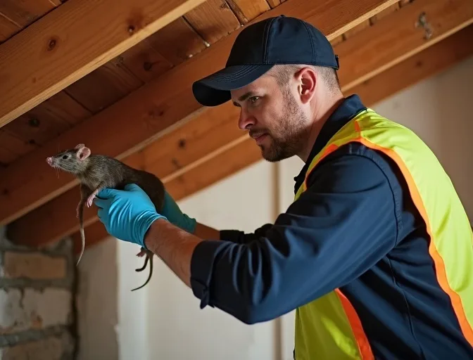 Technician inspecting a roof cavity for a dead rat in Williamstown